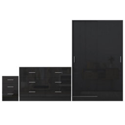 Reflect 2 Door Sliding Wardrobe, 6 Drawer Wide Chest, 3 Drawer Bedside - Black Gloss & Black Oak - Modern Bedroom Furniture Set - thumbnail 6