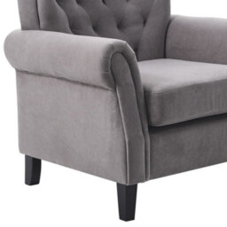 Living And Home Velvet Tufted Rolled Armrests And Black Oak Legs Armchair, Grey - thumbnail 7