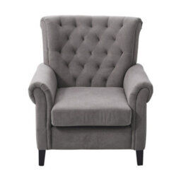 Living And Home Velvet Tufted Rolled Armrests And Black Oak Legs Armchair, Grey - thumbnail 4