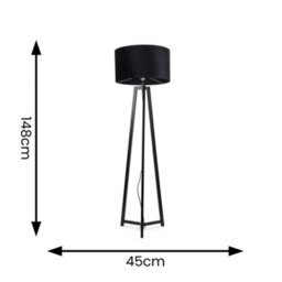 Valuelights Lottie Black Wood Tripod Floor Lamp With Black Velvet Drum Shade - Led Bulb Included - thumbnail 4