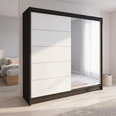 Talin 3 Sliding Wardrobe One Door Mirrored Body Black Front White With Rgb Led Lights - image 1