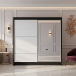 Talin 3 Sliding Wardrobe One Door Mirrored Body Black Front White With Rgb Led Lights - thumbnail 2