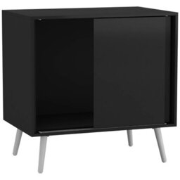 Urbn-Living Urbnliving 2-Door Sliding Chest Cabinet Sideboard Black Carcass Closet Storage Cupboard Organiser With White Legs - thumbnail 5