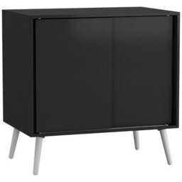 Urbn-Living Urbnliving 2-Door Sliding Chest Cabinet Sideboard Black Carcass Closet Storage Cupboard Organiser With White Legs - thumbnail 1