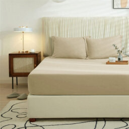 Ameha Plain Microfiber Fitted Sheet 25Cm Deep Pocket-Hypoallergenic Easy Care Beige Fitted Sheets Super King Bedsheet (180X200Cm) - thumbnail 8