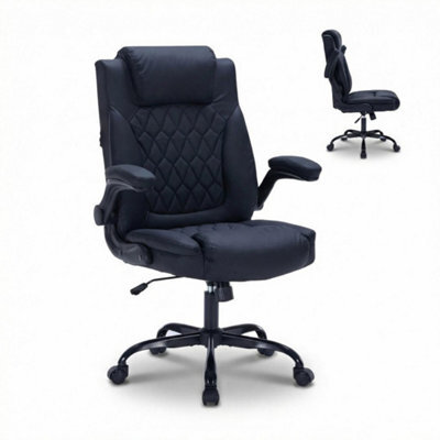 Leather Office Chair With Flip Up Arms,lumbar Support,tilt Lock Black - image 1