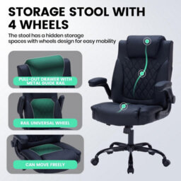 Leather Office Chair With Flip Up Arms,lumbar Support,tilt Lock Black - thumbnail 5