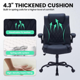 Leather Office Chair With Flip Up Arms,lumbar Support,tilt Lock Black - thumbnail 4
