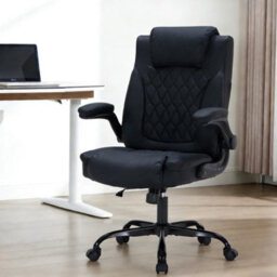 Leather Office Chair With Flip Up Arms,lumbar Support,tilt Lock Black - thumbnail 3