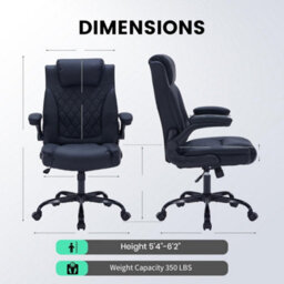 Leather Office Chair With Flip Up Arms,lumbar Support,tilt Lock Black - thumbnail 2
