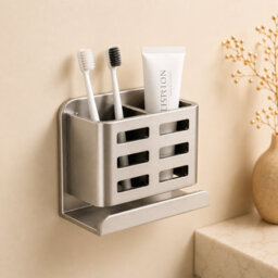 Bathroom Shelf, Punch Free Single Tier Storage Organizer, Grey - thumbnail 1