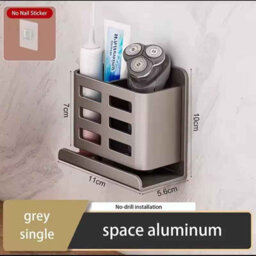 Bathroom Shelf, Punch Free Single Tier Storage Organizer, Grey - thumbnail 3