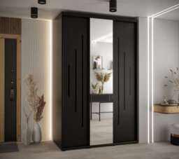 Arte Sophisticated Black Mirrored Cannes Xiii Sliding Wardrobe H2050mm W1600mm D600mm - Custom Black Steel Handles And Decorative Strip - thumbnail 2