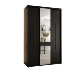 Arte Sophisticated Black Mirrored Cannes Xiii Sliding Wardrobe H2050mm W1600mm D600mm - Custom Black Steel Handles And Decorative Strip