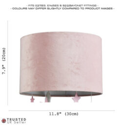 Happy Homewares Soft Blush Pink Velvet Pendant Lamp Shade With Hanging Felt Stars And Clouds - thumbnail 7