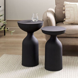 Beliani Set Of 2 Black Iron Round Side Tables 33Cm And 36Cm Modern Matt Finish - thumbnail 2