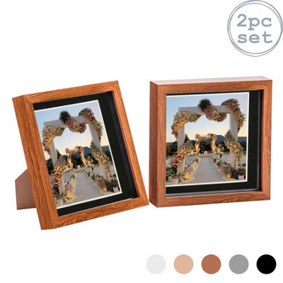 "Nicola Spring 8 X 8"" Photo Frames - Dark Wood/black Mount - 3D Picture Frame Box Portrait Display Case (6 X 6"" Mount) Set Of 2" - image 1