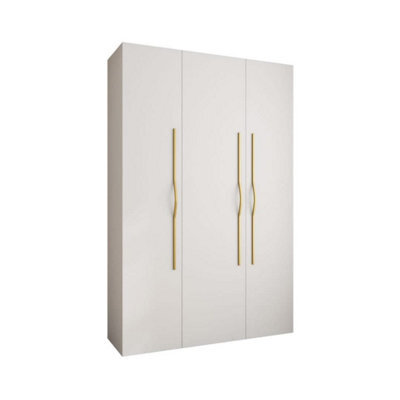 Arte Stylish White Como Ii Hinged Door Wardrobe H2460mm W1600mm D500mm, Three Doors, Eleven Shelves, Two Hanging Rails, Gold Handles - image 1