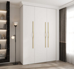 Arte Stylish White Como Ii Hinged Door Wardrobe H2460mm W1600mm D500mm, Three Doors, Eleven Shelves, Two Hanging Rails, Gold Handles - thumbnail 2