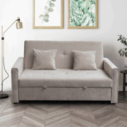 Home Source Charleston Extra Wide 2 Seater Velvet Beige Double Sofa Bed