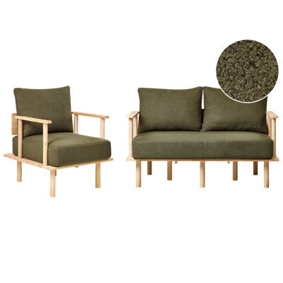 Beliani Living Room Set 3 Seater Asker Boucle Dark Green - image 1