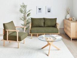 Beliani Living Room Set 3 Seater Asker Boucle Dark Green - thumbnail 2