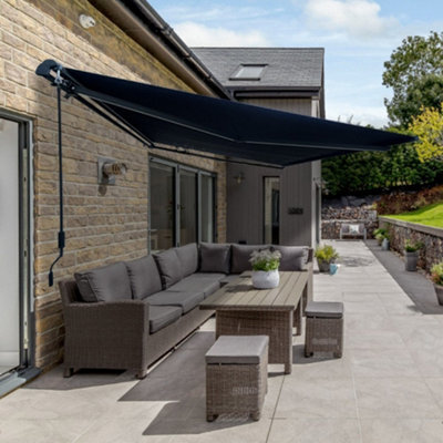 Jack Stonehouse 2.5 X 2M Manual Awning For Window, Doors, Patio, Garden - Retractable Sun Shade Canopy Shelter With Crank Handle & Fixings - Grey - image 1