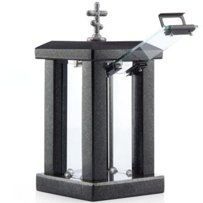 Novecrafto Black Granite Memorial Lantern H 32Cm - Large Square Graveside Outdoor Candle Lantern With Orthodox Cross For Garden Or Cemetery - image 1
