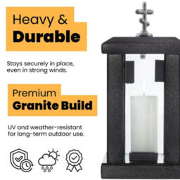 Novecrafto Black Granite Memorial Lantern H 32Cm - Large Square Graveside Outdoor Candle Lantern With Orthodox Cross For Garden Or Cemetery - thumbnail 2