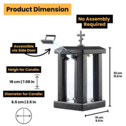 Novecrafto Black Granite Memorial Lantern H 32Cm - Large Square Graveside Outdoor Candle Lantern With Orthodox Cross For Garden Or Cemetery - thumbnail 3