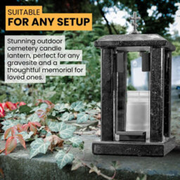 Novecrafto Black Granite Memorial Lantern H 32Cm - Large Square Graveside Outdoor Candle Lantern With Orthodox Cross For Garden Or Cemetery - thumbnail 5