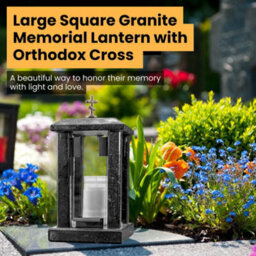 Novecrafto Black Granite Memorial Lantern H 32Cm - Large Square Graveside Outdoor Candle Lantern With Orthodox Cross For Garden Or Cemetery - thumbnail 6