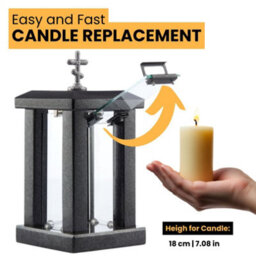 Novecrafto Black Granite Memorial Lantern H 32Cm - Large Square Graveside Outdoor Candle Lantern With Orthodox Cross For Garden Or Cemetery - thumbnail 7