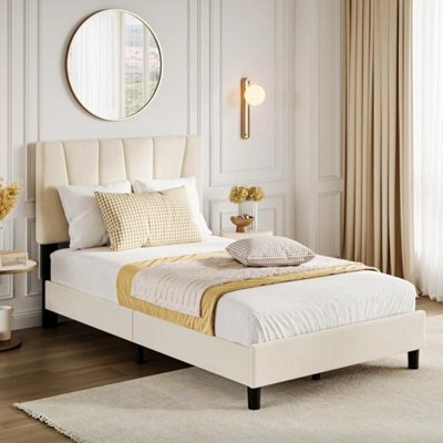 Full Size Platform Bed Frame Linen Upholstered Bed Frame With Headboard - image 1