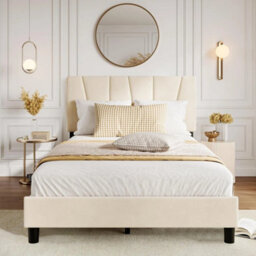 Full Size Platform Bed Frame Linen Upholstered Bed Frame With Headboard - thumbnail 4