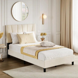 Full Size Platform Bed Frame Linen Upholstered Bed Frame With Headboard - thumbnail 1