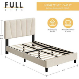 Full Size Platform Bed Frame Linen Upholstered Bed Frame With Headboard - thumbnail 2