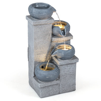 Gainoom 4-Tier Outdoor Water Fountain Cascading Bowl Waterfall Fountain With Led Lights & Pump - image 1