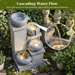 Gainoom 4-Tier Outdoor Water Fountain Cascading Bowl Waterfall Fountain With Led Lights & Pump - thumbnail 8