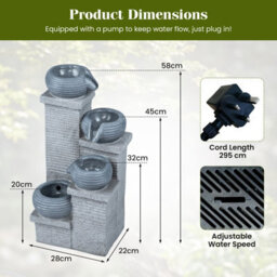 Gainoom 4-Tier Outdoor Water Fountain Cascading Bowl Waterfall Fountain With Led Lights & Pump - thumbnail 2