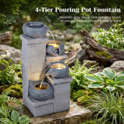 Gainoom 4-Tier Outdoor Water Fountain Cascading Bowl Waterfall Fountain With Led Lights & Pump - thumbnail 5