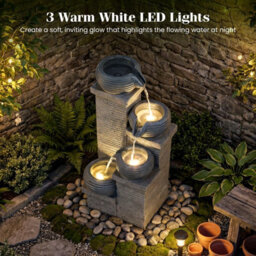Gainoom 4-Tier Outdoor Water Fountain Cascading Bowl Waterfall Fountain With Led Lights & Pump - thumbnail 6