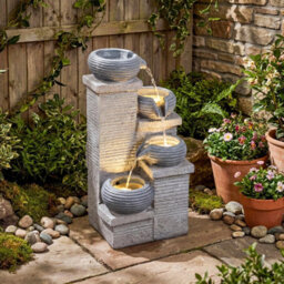 Gainoom 4-Tier Outdoor Water Fountain Cascading Bowl Waterfall Fountain With Led Lights & Pump - thumbnail 3