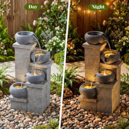 Gainoom 4-Tier Outdoor Water Fountain Cascading Bowl Waterfall Fountain With Led Lights & Pump - thumbnail 4