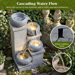 Gainoom 4-Tier Outdoor Water Fountain Cascading Bowl Waterfall Fountain With Led Lights & Pump - thumbnail 7