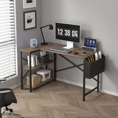 Mcc Direct Computer Desk L Shaped Corner Desk With Adjustable Shelves - Lotus 120Cm Distressed Grey - image 1