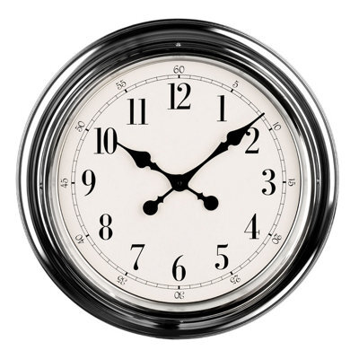 Orsina Chrome Finish Wall Clock, Round Timepiece With White Face & Bold Digits, Glossy Frame Silent Clock For Decor - image 1