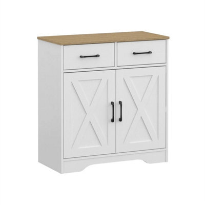 2 Doors 2 Drawers / White Storage Console Cabinet With Wooden Top Farmhouse Sideboard - image 1