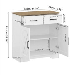 2 Doors 2 Drawers / White Storage Console Cabinet With Wooden Top Farmhouse Sideboard - thumbnail 2