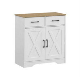2 Doors 2 Drawers / White Storage Console Cabinet With Wooden Top Farmhouse Sideboard - thumbnail 1